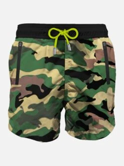 Camouflage Light Fabric Zipped Swim Shorts