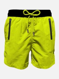 Fluo Yellow Light Fabric Zipped Swim Shorts