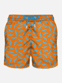 Light Fabric Man Swim Shorts With Crocodile Print