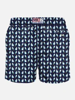Man Swim Shorts Penguins Micro Print -The Bikini Collective back swimshort blue penguin man