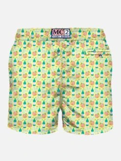 Light Fabric Man Swim Shorts Cocktail Print -The Bikini Collective back yellow swimshort moscow mule drink2