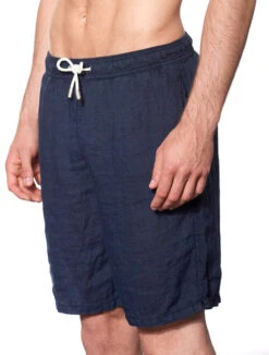 Blue Linen Long Swim Short -The Bikini Collective bermuda in lino blu navy