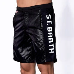 Check Swim Shorts With Contrast Lateral Band -The Bikini Collective black swimshort