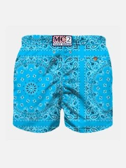 MC2 Saint Barth Boy Bluette Swim Shorts With Bandanna Print -The Bikini Collective boy costume bandana blue 2