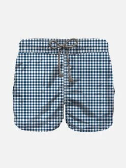 Boy Swim Shorts With Blue Vichy Pattern