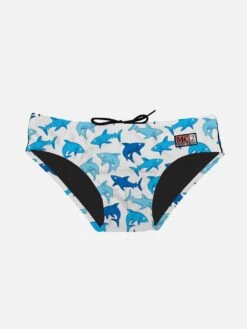 MC2 Saint Barth Boy Swim Briefs With Light Blue Sharks Print