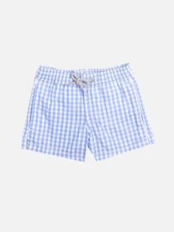 Boy Cotton Swim Shorts With Gingham Print