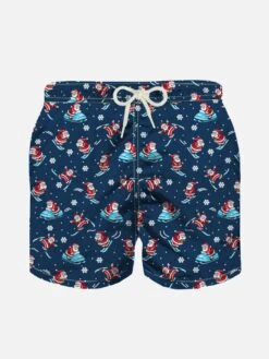 Boy Light Fabric Swim Shorts With Santa Claus Print