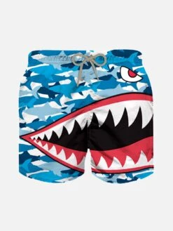 MC2 Saint Barth Boy Swim Shorts With Shark Mimetic Print