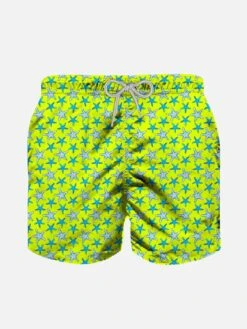 Boy Light Fabric Swim Shorts With Starfish Print