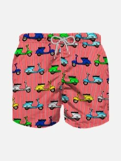 Boy Swim Shorts With Multicolor Vespa All Over Print | VESPA PIAGGIO©