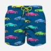 MC2 Saint Barth Boy Light Fabric Swim Shorts With Cars Print -The Bikini Collective boy swimshorts cars blue