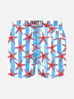 MC2 Saint Barth Boy Swim Shorts With Starfish Print -The Bikini Collective boy swimshorts lightblue white starfish 2