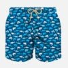 MC2 Saint Barth Boy Light Fabric Swim Shorts With Multicolor Sharks Print -The Bikini Collective boy swimshorts sharks blue
