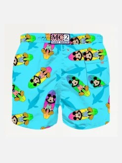 MC2 Saint Barth Boy Swim Shorts With Surfer Mickey Print | Disney© Special Edition -The Bikini Collective boy swimshorts surf relax lightblue 2