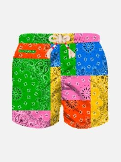 MC2 Saint Barth Boy Swim Shorts With Multicolor Bandanna Print