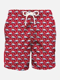 Man Light Fabric Long Swim Shorts With Off-road Print