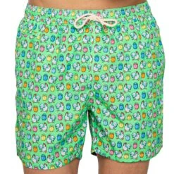 Light Fabric Man Swim Shorts Roosters Print -The Bikini Collective chicken swimshort green