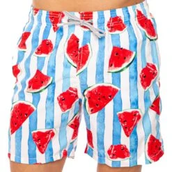 Mid-length Swim Shorts Watermelon Print -The Bikini Collective costume anguria estate