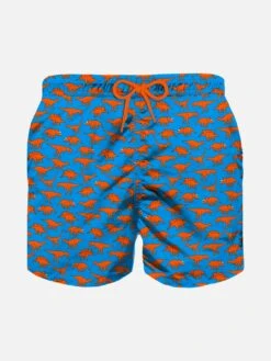 Boy Light Fabric Swim Shorts With Dinosaurs Print