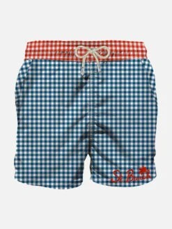 Man Swim Shorts Gingham Print With Pocket