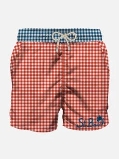 Man Swim Shorts Gingham Print And Pocket