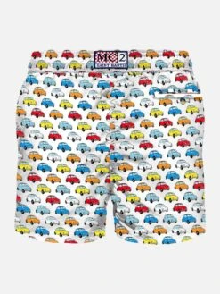 Multicolor Cars Print Light Fabric Swim Shorts -The Bikini Collective costume da bagno uomo fiat 500 macchinine bianco