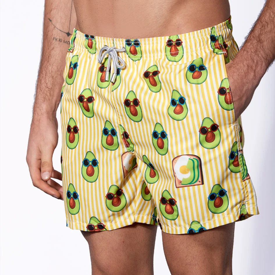 Mid-length Swim Shorts Avocado Toast Striped Print 5 Mid-length Swim Shorts Avocado Toast Striped Print - Image 3
