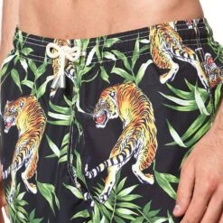 Man Light Fabric Swim Shorts With Tiger Print -The Bikini Collective costume mare uomo con tigri