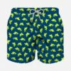 Boy Light Fabric Swim Shorts With Fluo Sharks Print