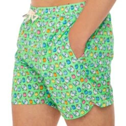 Light Fabric Man Swim Shorts Roosters Print -The Bikini Collective costume uomo verde fantasia