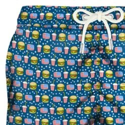 Light Fabric Man Swim Shorts Fast Food Print -The Bikini Collective detail america