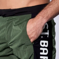 Military Green Swim Shorts With Contrast Lateral Band -The Bikini Collective dett