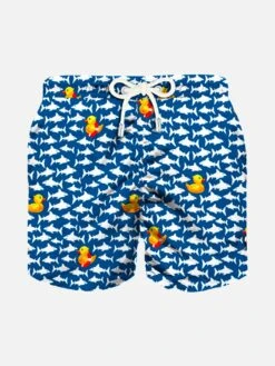 Boy Swim Shorts With Duckies And Sharks Print