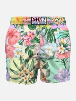 Patchflower Mid-length Swim Shorts -The Bikini Collective flower 0000 back beachwear man patch flower color