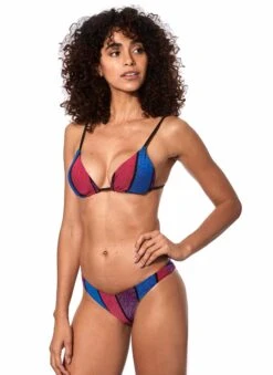 Bicolor Lurex Triangle Bikini With Cheeky Swim Briefs -The Bikini Collective glitter bikini slip stripes