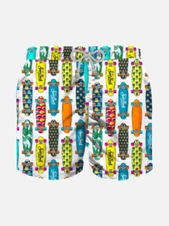 Boy Swim Shorts With Skateboard Print