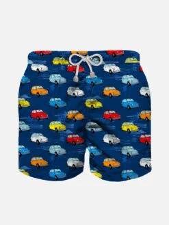 Multicolor Cars Print Boy Swim Shorts