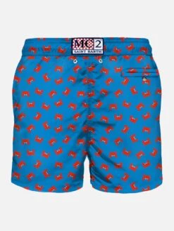 Light Fabric Man Swim Shorts Crab Print -The Bikini Collective lighting micro fantasy crab fluo 258 back