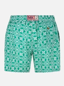 MC2 Saint Barth Man Linen Swim Short With Patterned Print -The Bikini Collective linen maiolica swimshorts man 2