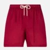 Solid Bordeaux Mid-length Linen Swim Shorts -The Bikini Collective linen swimshorts burgundy man 1