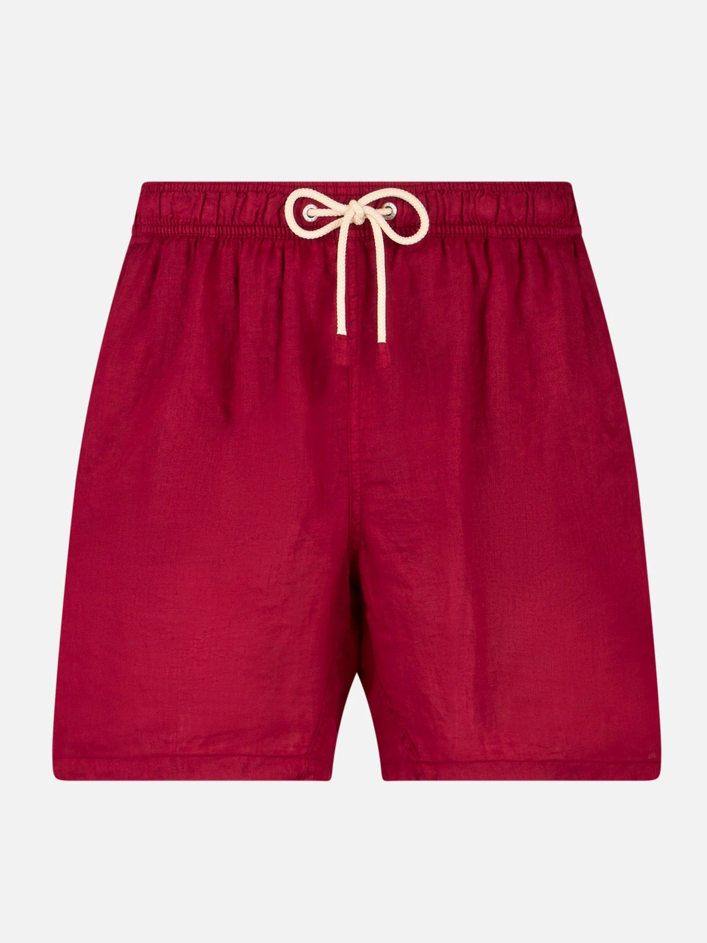 Solid Bordeaux Mid-length Linen Swim Shorts 3 Solid Bordeaux Mid-length Linen Swim Shorts