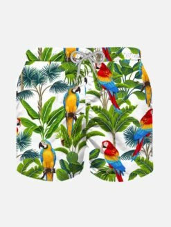 Boy Swim Shorts With Parrots Print