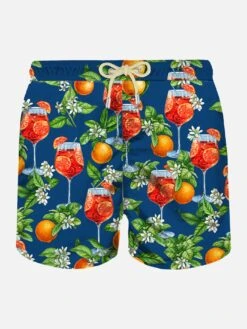 MC2 Saint Barth Man Light Fabric Swim Shorts With Cocktail Print