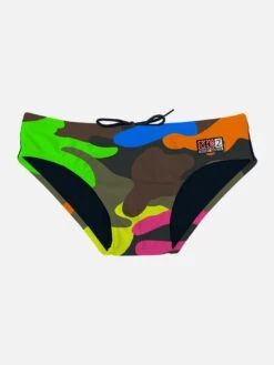 MC2 Saint Barth Man Swim Briefs With Multicolor Camouflage Print