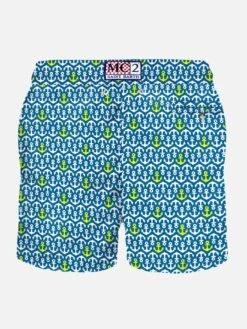 MC2 Saint Barth Man Light Fabric Swim Shorts With Boat Print -The Bikini Collective man swimshorts anchors blue 2