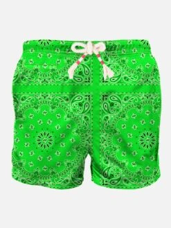 MC2 Saint Barth Man Swim Shorts With Green Bandanna Print