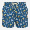 Man Light Fabric Swim Shorts With Tropical Bridies Print