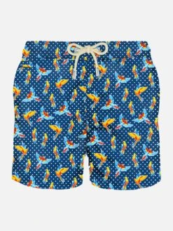 Man Light Fabric Swim Shorts With Tropical Bridies Print