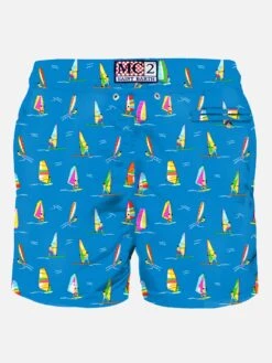 MC2 Saint Barth Man Light Fabric Swim Shorts With Windsurf Print -The Bikini Collective man swimshorts blue windsurf 2